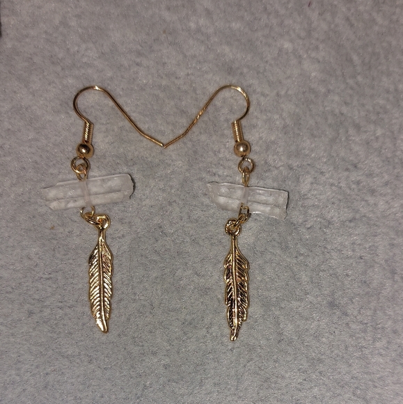 Clear Quartz Crystal Feather Earrings - Picture 5 of 5